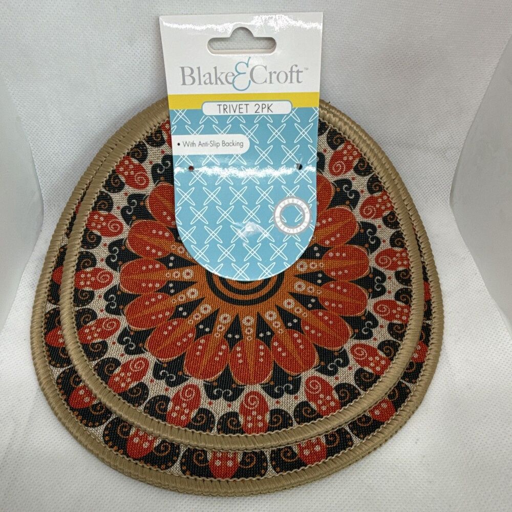 Blake & Croft 2-Pack 7in Round Floral Trivet, Heat Resistant Anti-Slip Back